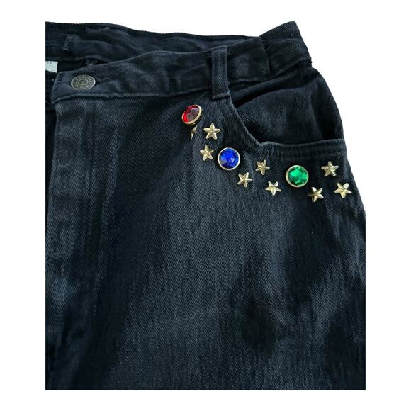 Vintage Cap Ferrat 80's black denim high waist Jeans with stars & stones size 13 - Picture 15 of 16